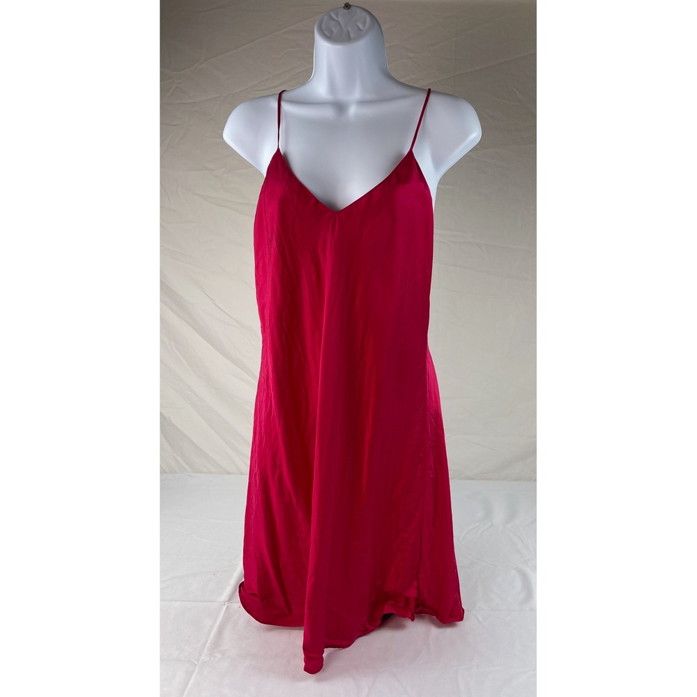 Victoria's Secret 100% Silk Slip Dress Magenta Pink V-Back Spaghetti Strap Med